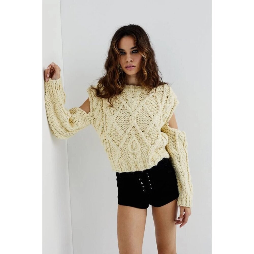 NEW For Love and Lemons Cable Knit Sweater Yellow Cutout Size 2X